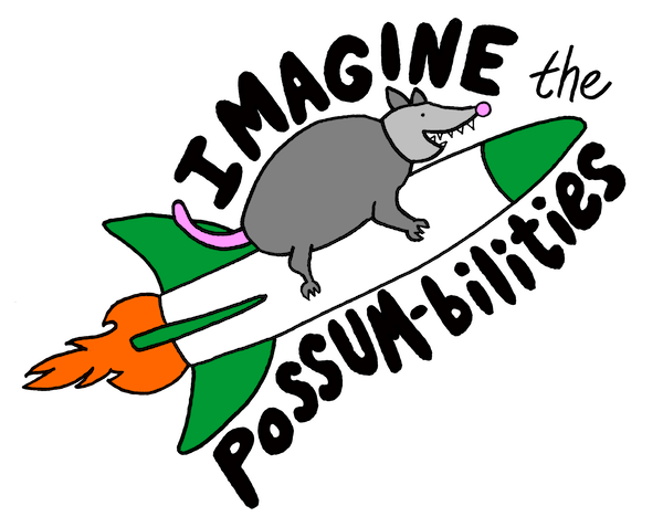 Possum on a rocket drawing on the New Chris Auman Website