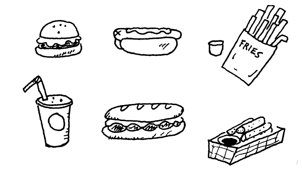 Drawing of fast food menu items